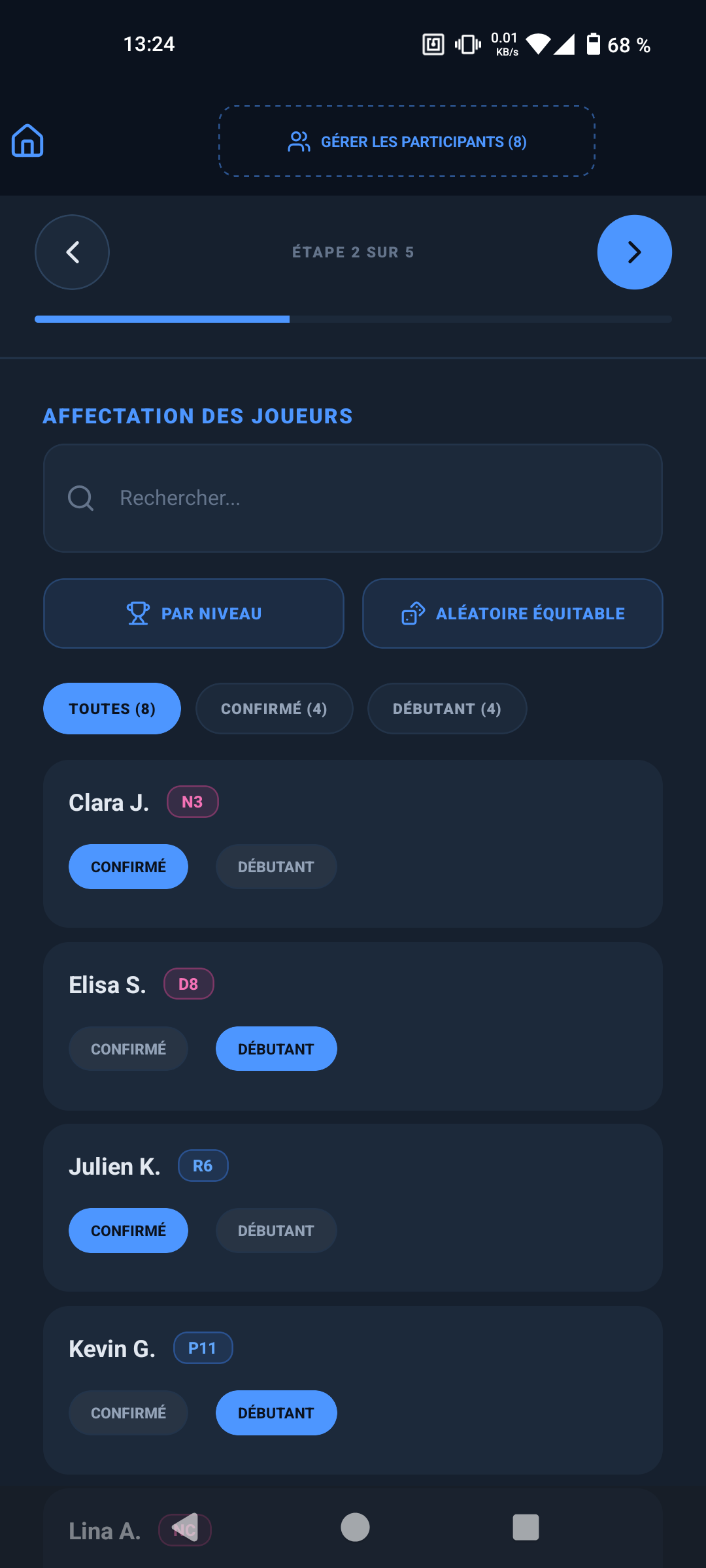 Répartition des niveaux