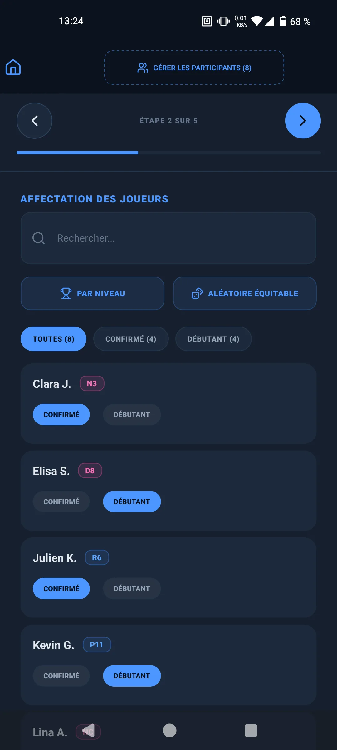 Répartition des niveaux