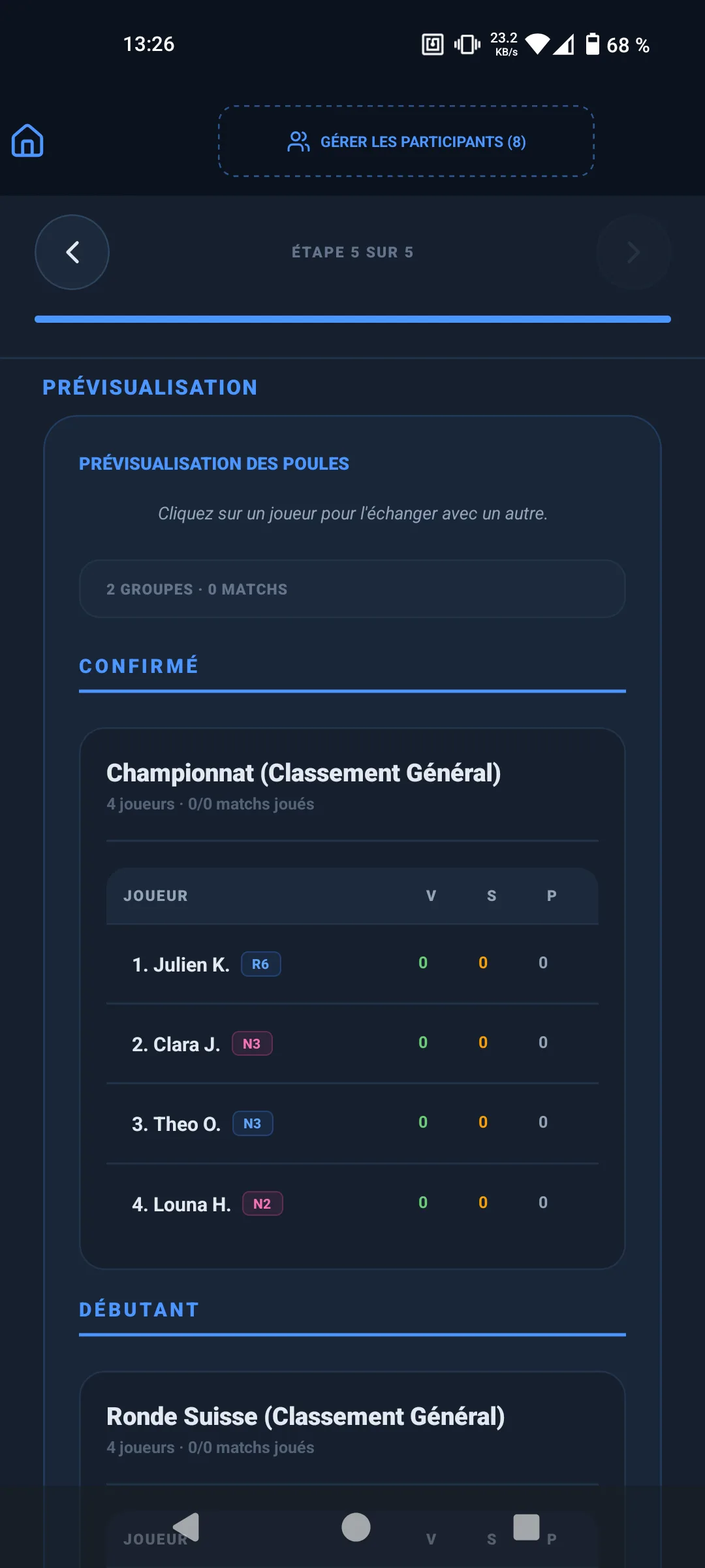 Paramètres et réglages du tournoi