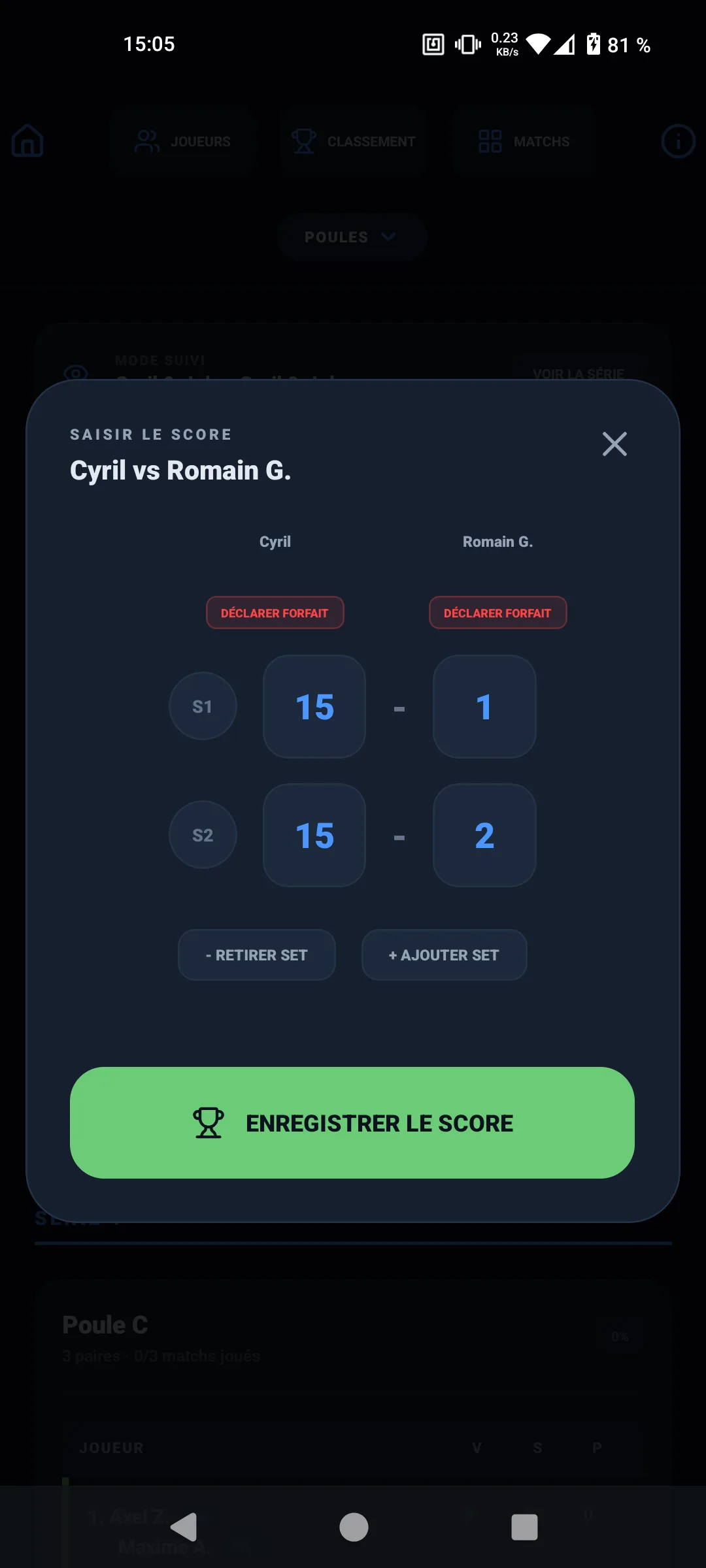 Auto-arbitrage : saisie directe du score par les joueurs